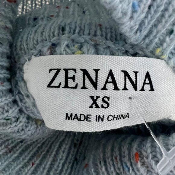 Zenana Women’s Distressed Mock Neck Knit Sweater Blue/Multi Size XS - Picture 7 of 8